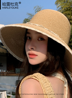 夏季女款空顶折叠草编防晒草帽