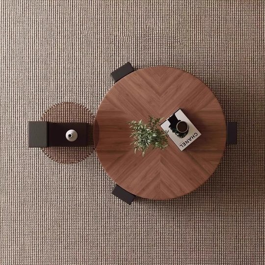 意式极简中古风胡桃木茶几组合圆形茶几客厅家用轻奢高级感设计师