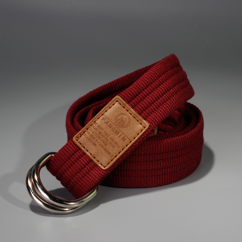 白色夏季帆布腰带女双环扣简约韩国简约牌韩版学生皮带男青年帆布 - 图1