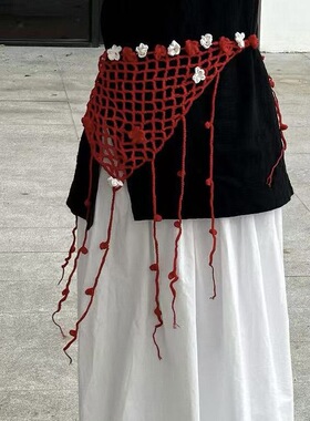 春夏复古钩织花朵三角腰巾女