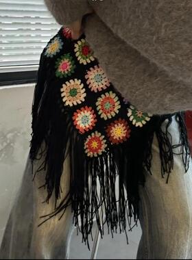 潮汕手钩花礼服配饰沙滩防晒流苏披肩斗篷三角巾围巾赵丽颖同款
