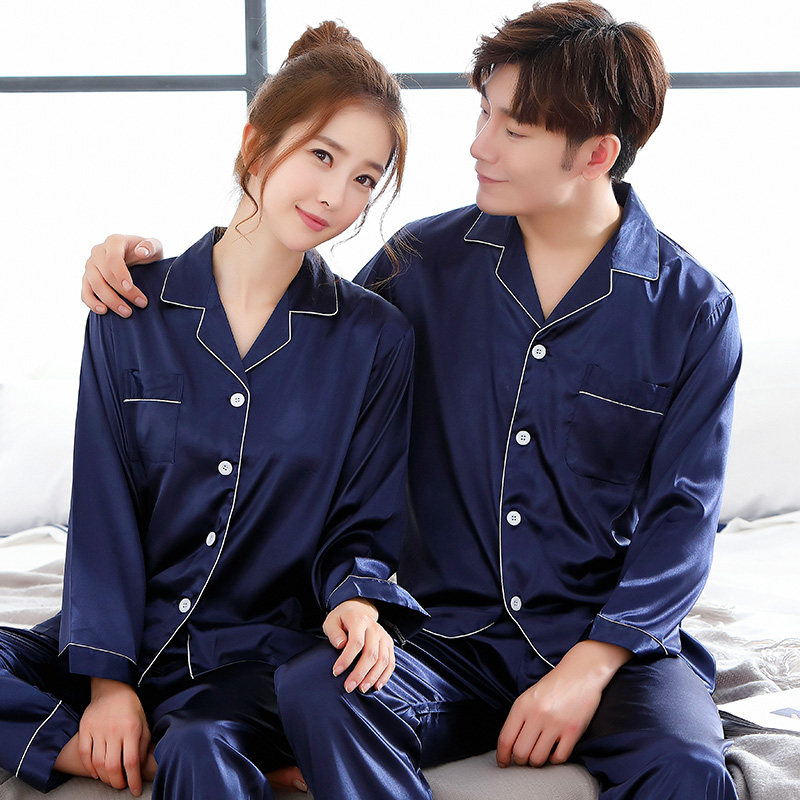 冰丝情侣春秋款丝绸缎两件套装睡衣 俏丽雅睡衣/家居服套装