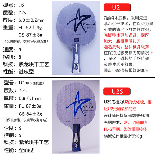 银河U2乒乓球拍底板7层纯木U-2乒乓球底板横拍直板DIY套餐正品 - 图3