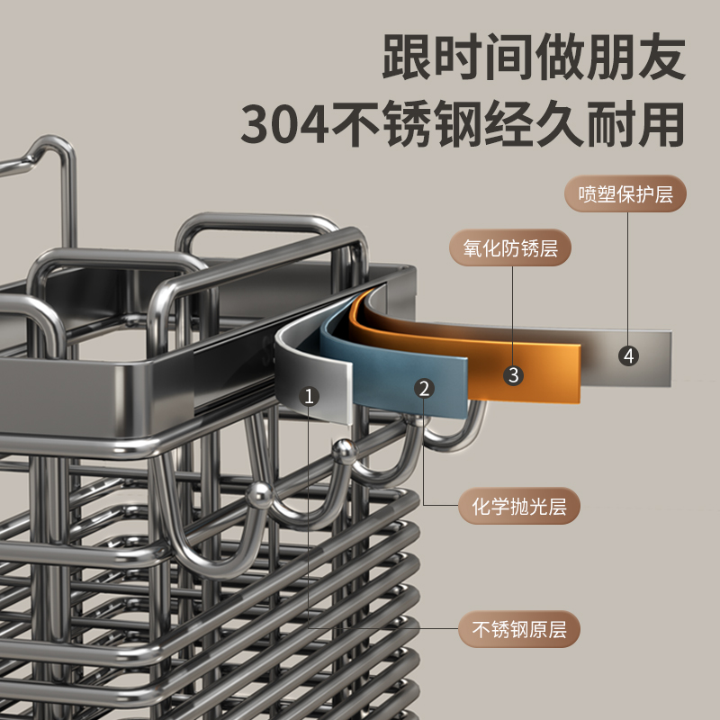 筷子收纳盒筷子筒壁挂式桶篓架托厨房家用高档新款不锈钢勺子快笼 - 图0