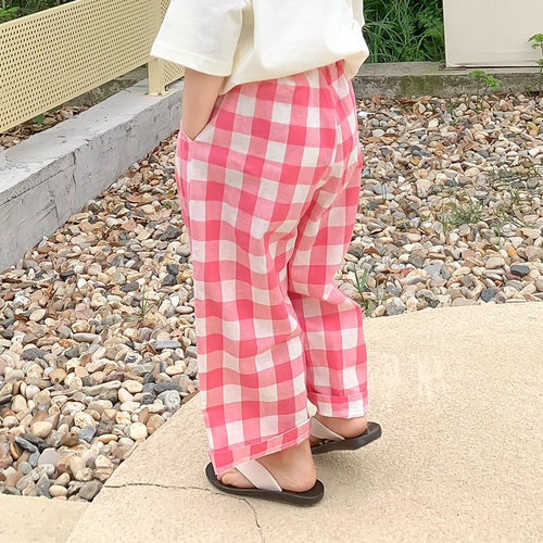 女童夏装格子休闲裤2025中小儿童宝宝薄款洋气韩版夏季直筒阔腿裤 - 图2