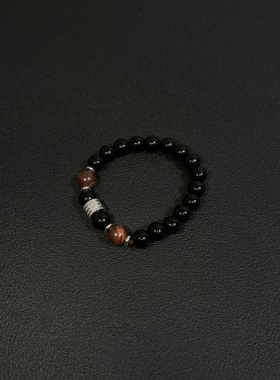 小心袖口 cleanfit原创十八籽菩提手串黑曜石手链复古小众串珠