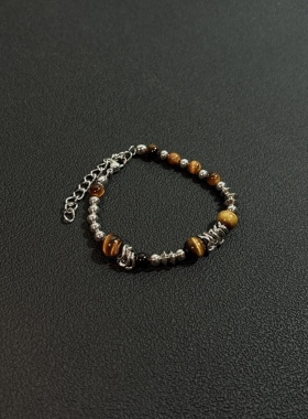 小心袖口 Vintage中古虎眼石拼接银珠手链复古百搭手串男女手饰