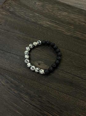 小心袖口「黑白陨石」中古Vintage斑点石黑白拼接手链串珠配饰