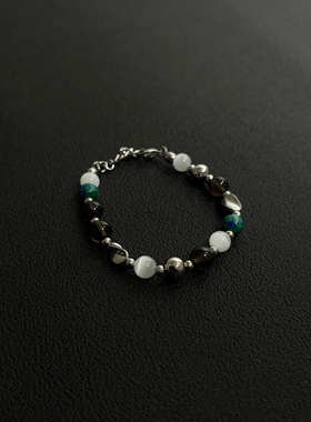 小心袖口 Vintage中古拼接猫眼石手链小众复古男女原创配饰手饰