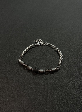 小心袖口 Vintage中古黑玛瑙钛钢拼接链条手链复古百搭手链配饰