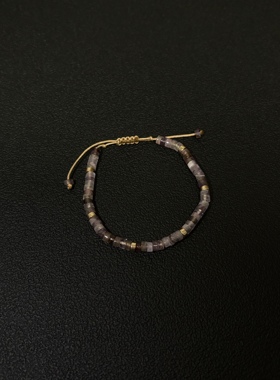 小心袖口 Vintage中古紫晶串珠编织手链波西米亚可调节男女配饰