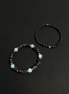 小心袖口 绿野仙踪绿松石手链火山石黑曜石小众设计高级手串配饰