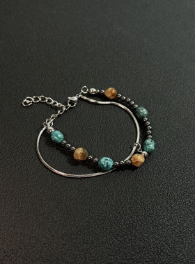 小心袖口 Vintage中古原创拼接石珠手链高级百搭男女个性复古配饰