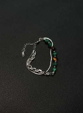 小心袖口 Vintage中古原创小众设计感手链男女双层缠绕绿色手串