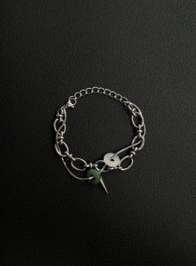 小心袖口「双玉」Vintage中古原创小众设计金属手链男女手饰配饰