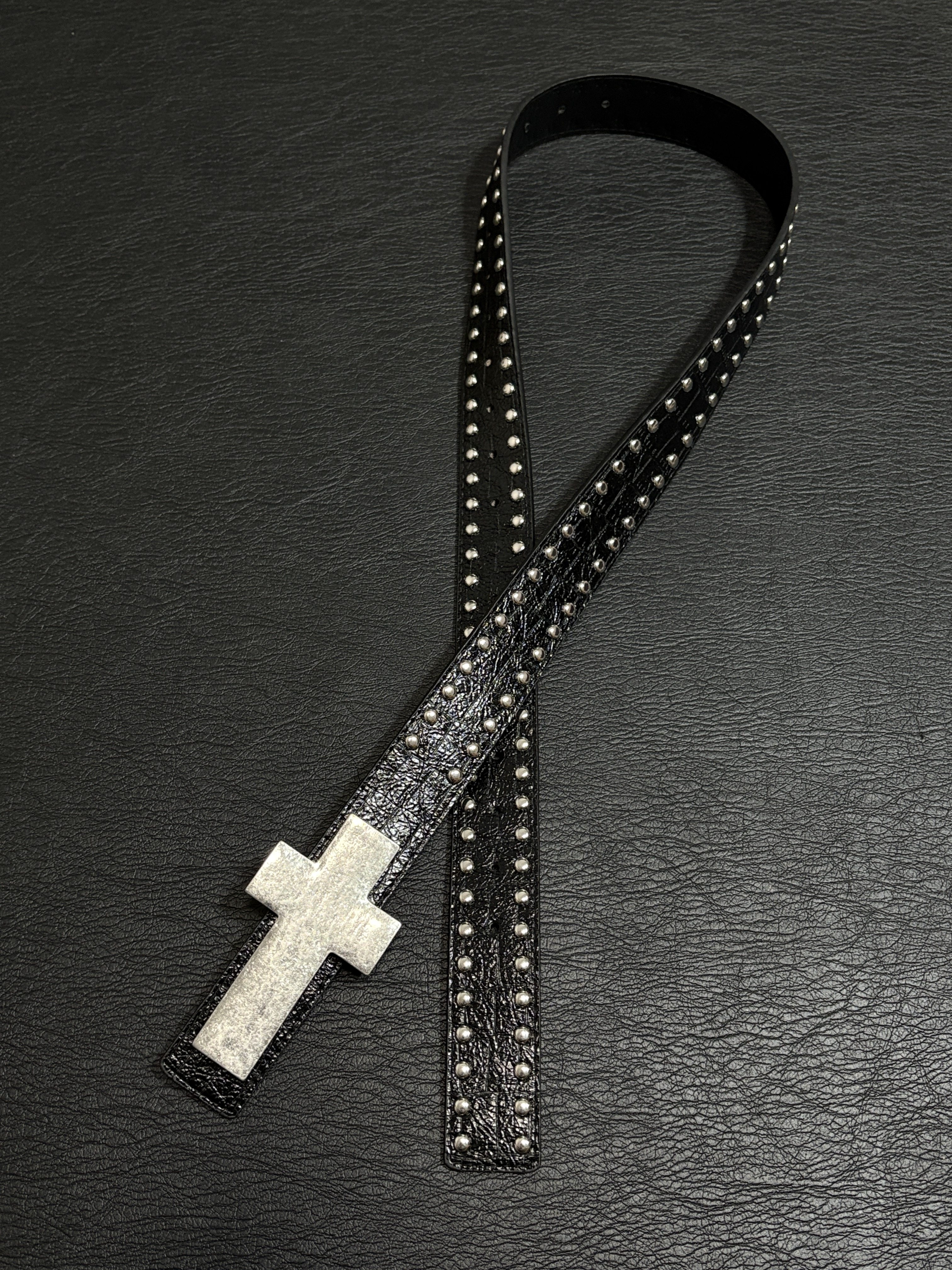 小心袖口 爆裂纹撞钉十字架腰带y2k亚文化哥特朋克暗黑男女皮带,淘宝优惠券,粉丝福利购,淘宝优惠卷