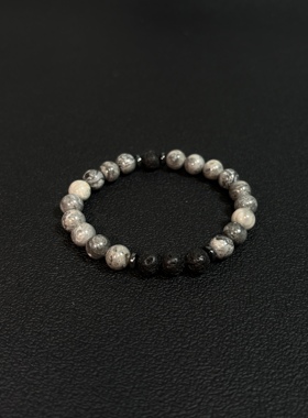 小心袖口 cleanfit复古灰纹石手链小众叠戴不规则手串简约配饰