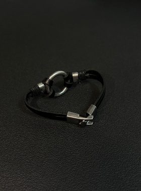 小心袖口 Vintage中古朋克皮面摇滚手链y2k亚文化小众手环配饰