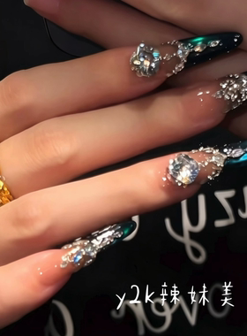 【极夜星空】纯手工穿戴甲墨绿色黑绿猫眼气质轻奢风显白美甲贴片