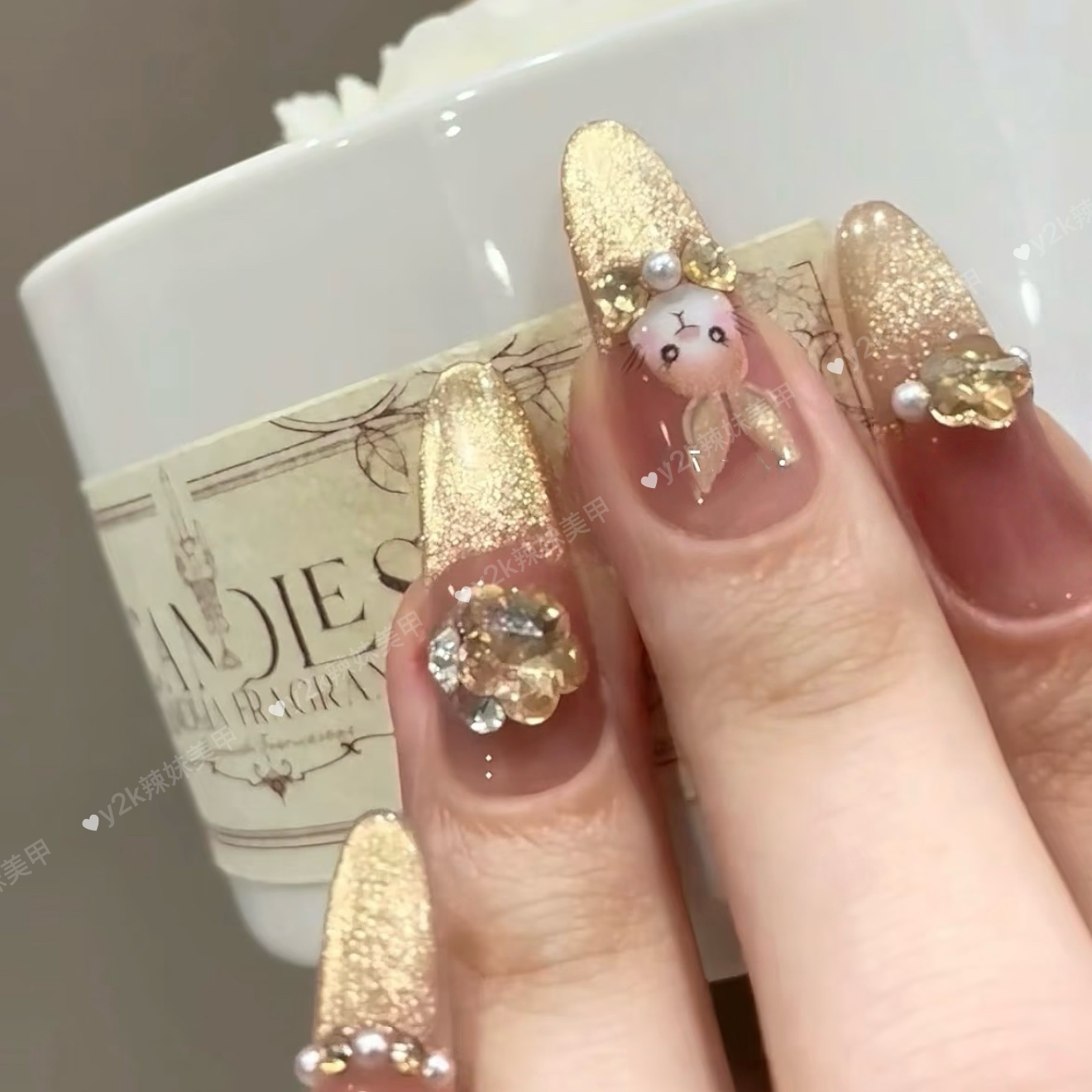 【金兔来财】手工穿戴甲金色猫眼可爱兔子温柔仙气法式碎钻美甲贴,淘宝优惠券,粉丝福利购,淘宝优惠卷