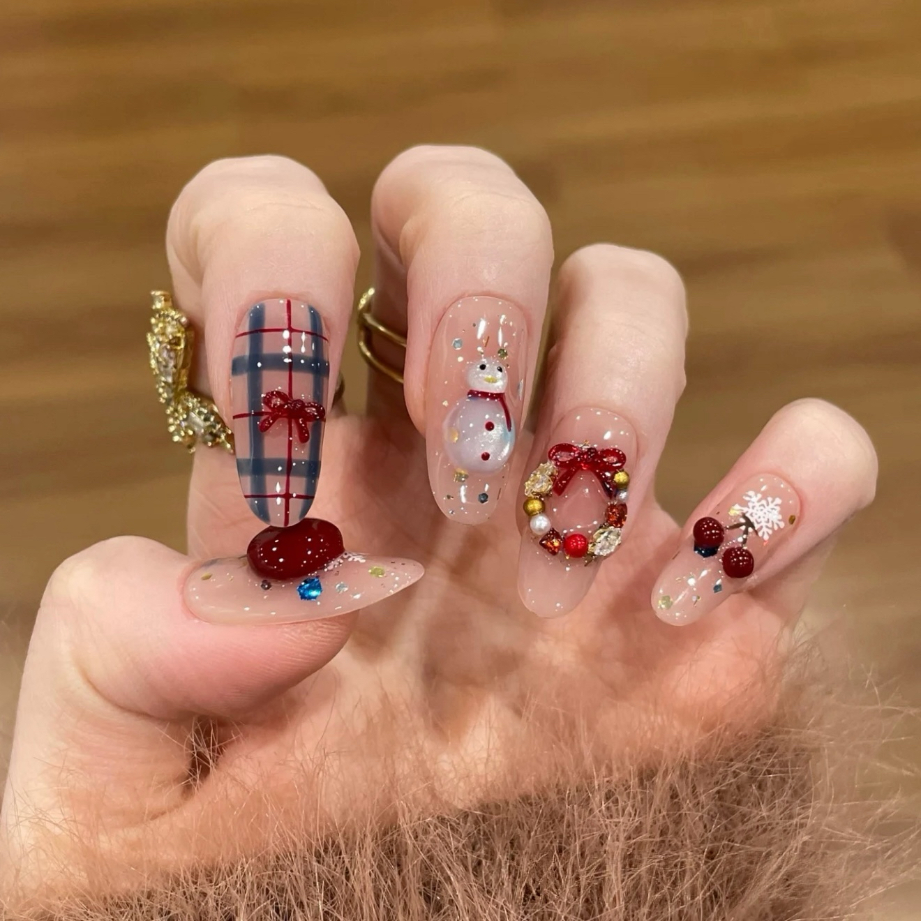 【雪趣童梦】圣诞氛围感美甲立体猫眼小雪人可爱显白纯手工穿戴甲 - 图0