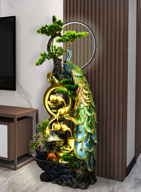 循环流水新中式客厅雾化落地摆件