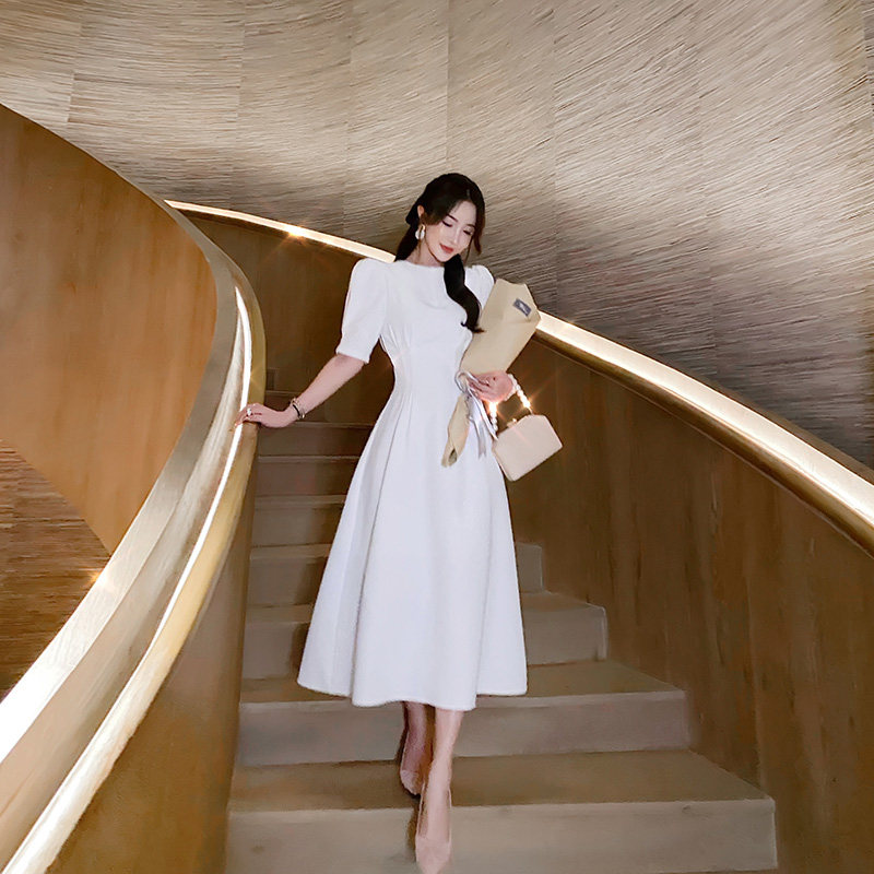 众客加品泡泡袖中长款气质连衣裙 众客加品连衣裙
