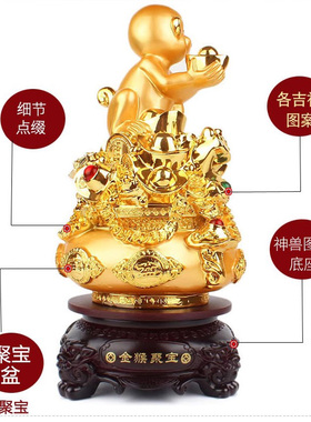 聚宝盆猴子摆件手动旋转创意礼品