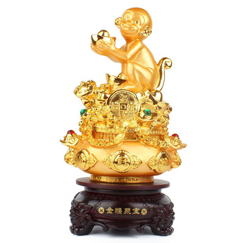 猴子聚宝盆摆件元宝金猴聚宝工艺品家居风水吉祥物属相猴开业礼品 - 图3