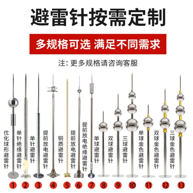 不锈钢避雷针屋顶室外防雷针家用别墅工业工程接地线接闪器避雷器-图0