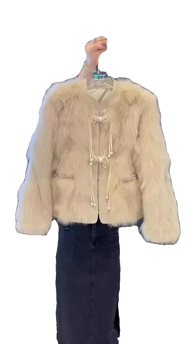 冬季新中式国风轻奢气质高级感仿狐狸毛皮草女小香风皮毛一体外套,淘宝优惠券,粉丝福利购,淘宝优惠卷