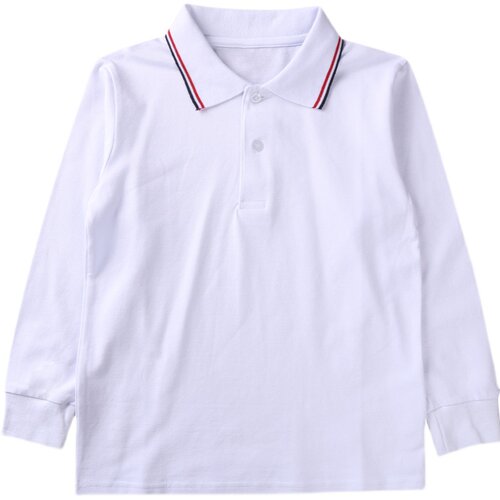 儿童校服男童女童长袖T恤POLO衫加绒秋中小学生白色纯棉学院童装 - 图3