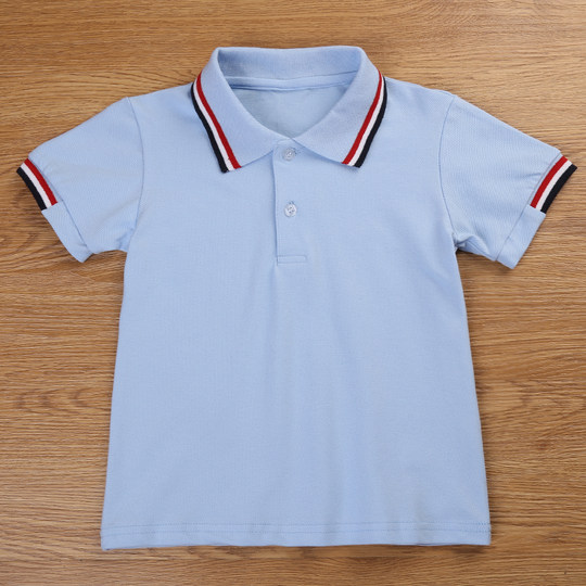 Children's short-sleeved T-shirt primary and secondary school uniforms boys and girls summer clothes POLO shirt blue children pure cotton college garden clothes
