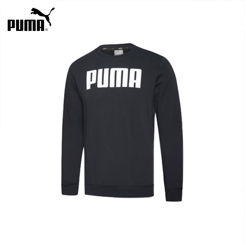 PUMA/彪马 大Logo字母套头圆领纯色针织卫衣男女同款黑色经典内搭