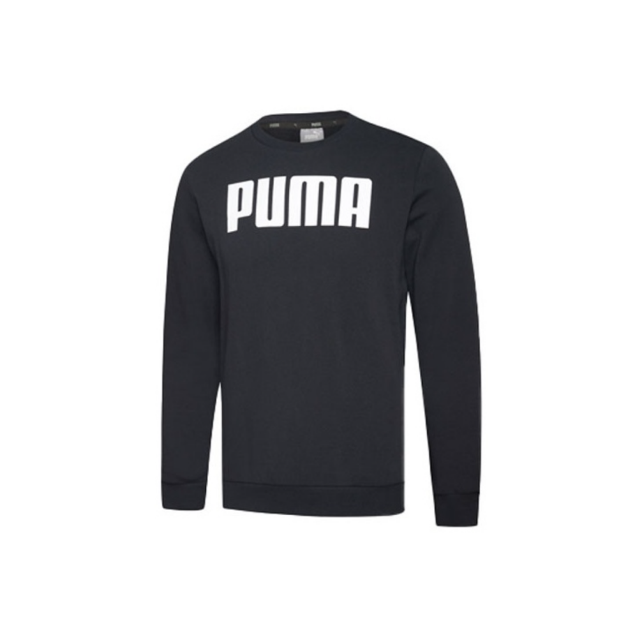 Puma/彪马 大Logo字母套头圆领纯色针织卫衣男女同款黑色经典内搭