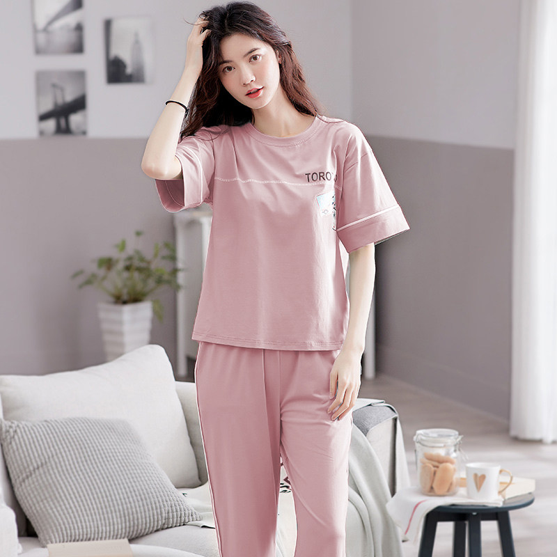 夏两件套纯棉短袖长裤夏季休闲睡衣 佐菲睡衣/家居服套装