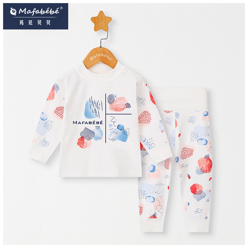 纯棉春秋幼儿童肩扣宝宝打底秋衣 mafabebe母婴内衣套装