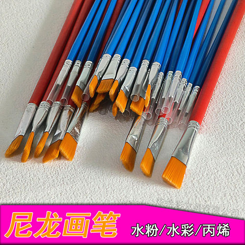 小排笔绘画勾线笔水粉画笔刷套装尼龙塑料短杆扁头笔幼儿园平头笔 - 图3