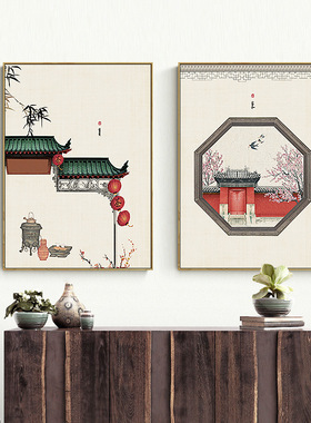建筑禅意中式风茶室客厅装饰画