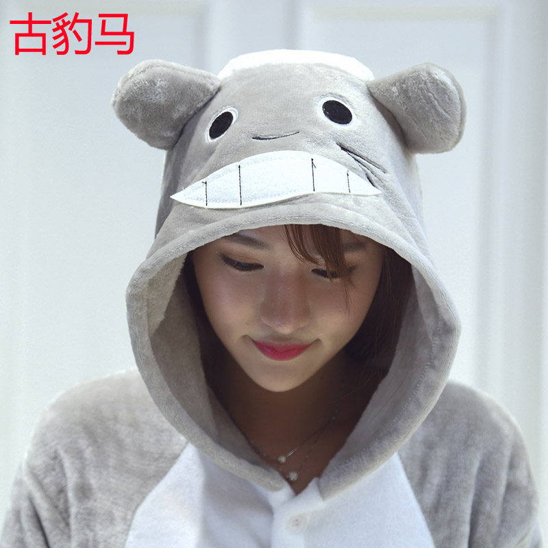 加厚法兰绒卡通连体龙猫男女睡衣 古豹马睡衣/家居服套装