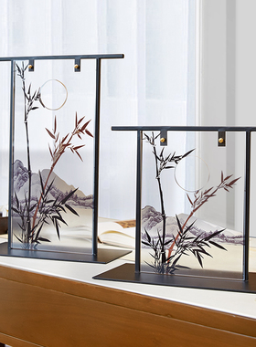 中式小屏风茶台茶桌氛围布置竹子隔断桌面装饰品宋代美学摆件