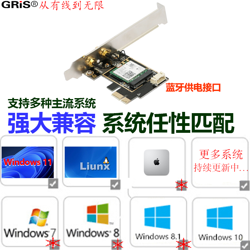 GRIS PCI-E双频wifi6无线网卡蓝牙适配器5.0组合3000M千兆INTEL英特尔AX200台式机服务器电脑接收器5G物联网 - 图1