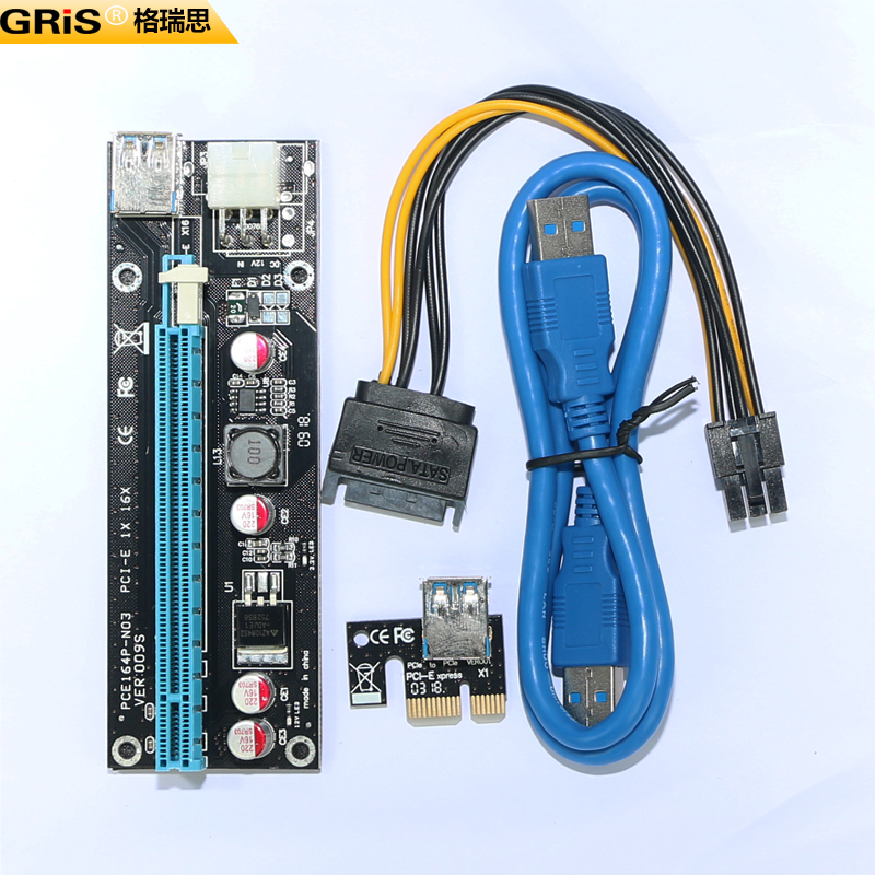 GRIS PCI-E X1转X16显卡延长线3.0USB防烧设计6pin加强版高速009S-图1