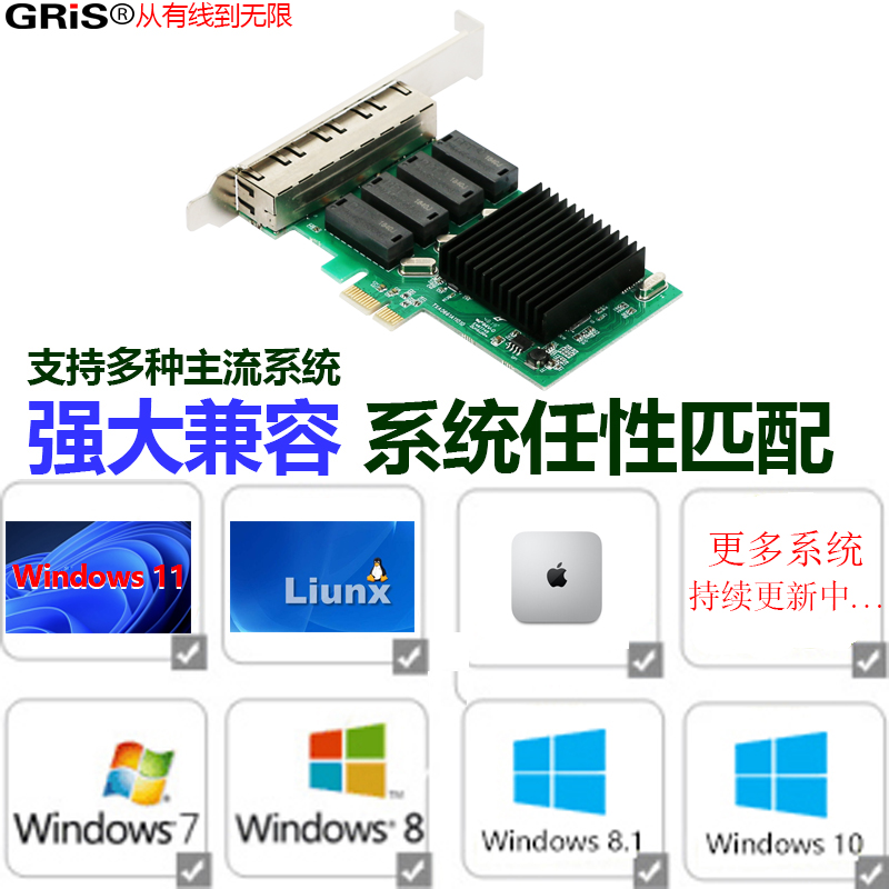 GRIS 千兆网卡PCI-E4口RTL8111H瑞昱Realtek台式机电脑X1服务器2U4U大小机箱RJ45以太网线群晖汇聚ESXI软路由 - 图0