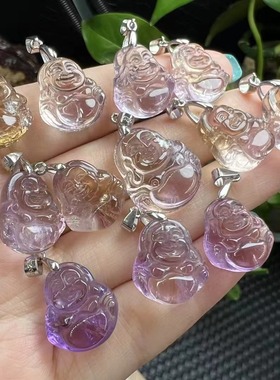 好记水晶紫黄晶小佛吊坠项链锁骨链s925银镶嵌随机发送朋友礼物