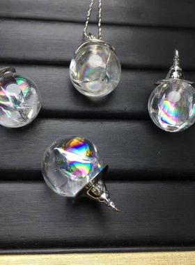 好记水晶白水晶爆彩球巫师帽款吊坠s925银扣镶嵌简约时尚随机发