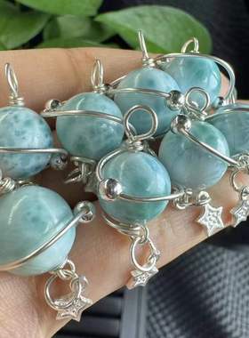 好记水晶海纹石星球款吊坠s925银镶嵌时尚百搭送朋友家人随机发货