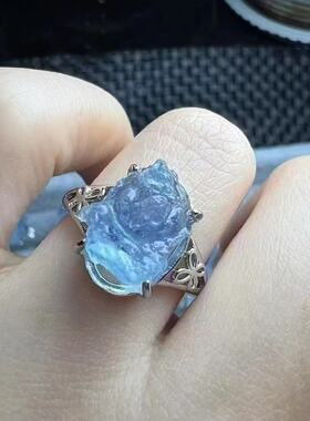 好记水晶海蓝宝原石戒指铜托镶嵌清冷高级精致感随机发送朋友家人