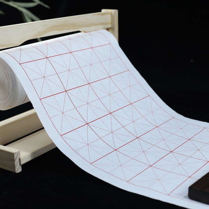 百米长卷宣纸米字格米格纸毛笔书法练字纸 带格长卷书法专用作品纸 半生熟大卷仿古白色黄色大红色写毛笔字纸