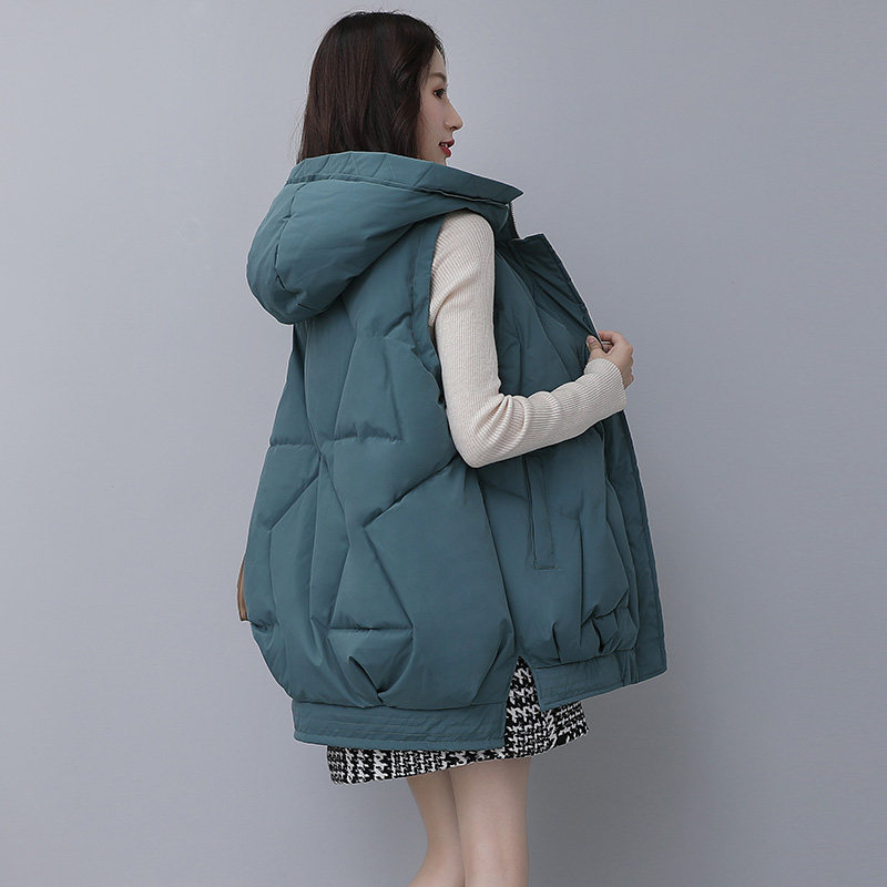 韩版女中长款连帽宽松拼色棉马甲 零五七一世家圣毅马夹